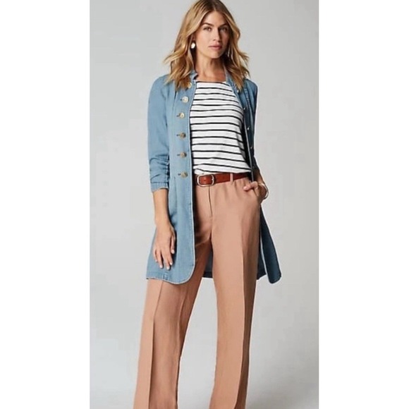 J. Jill Women's Denim Military Duster Size Large Blue Lagenlook Boho Coastal - Picture 3 of 13